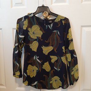 Ann Taylor Factory Navy Floral Print Blouse - XS